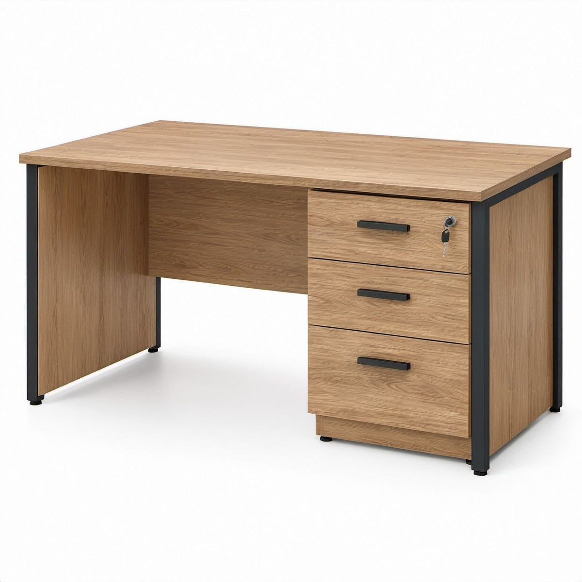 Rectangular Office Desk, Oak Brown and Black, 120 x 60 x 75 cm
