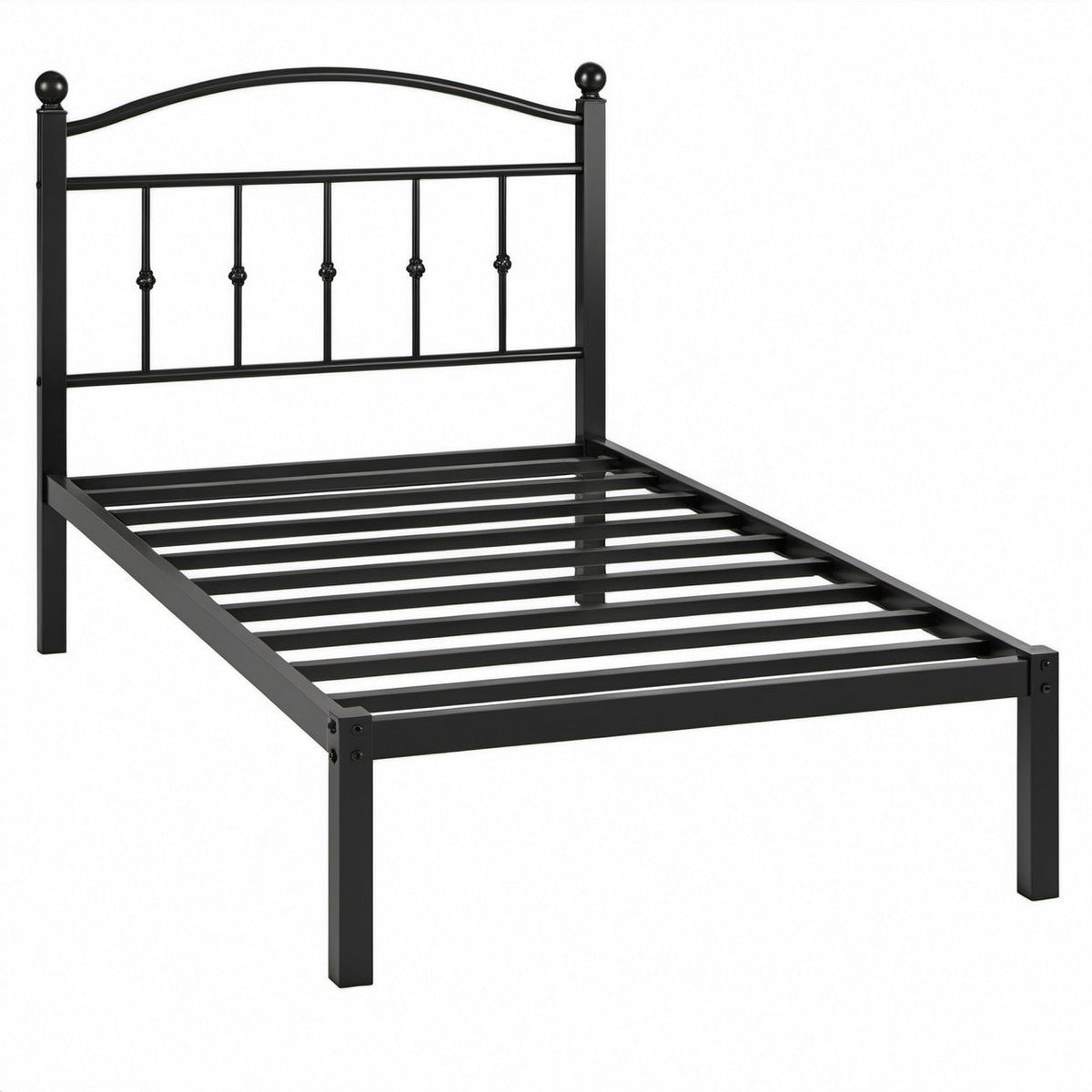 Twin Black Metal Platform Bed Frame with Curved Headboard, 39 in x 75 in