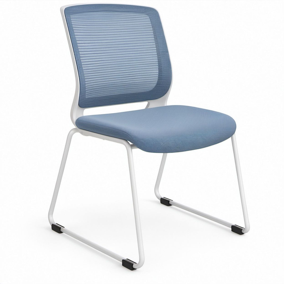 Blue Mesh Back Guest Chair with Padded Seat, White Steel Sled Base, 23.6 x 24.4 x 34.6 in