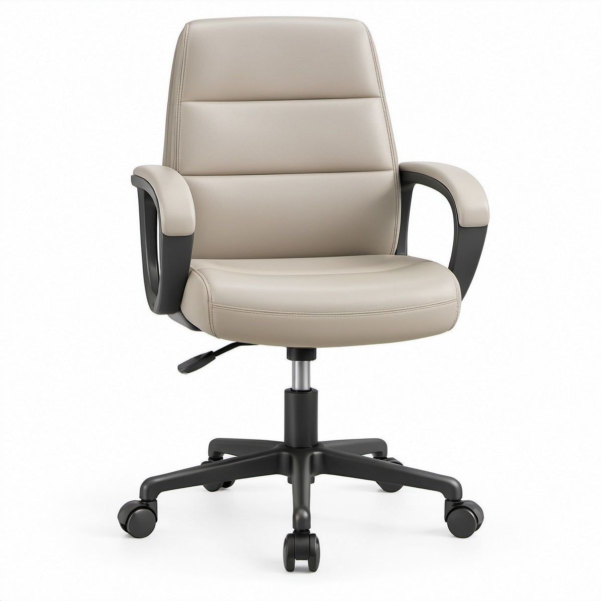 Beige and Black High-Back Executive Office Chair, PU Leather, 26.4 x 27.6 x 43.3-47.2 in