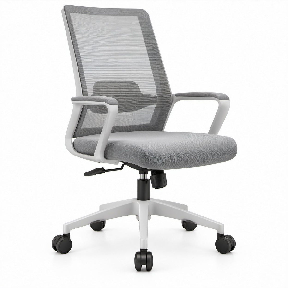 Ergonomic Gray Mesh Adjustable Swivel Chair with Fixed Arms, 25.6 x 25.6 x 37.4-41.3 in