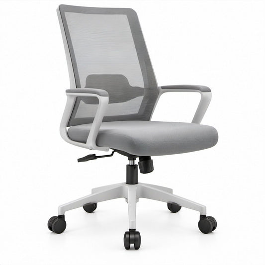 Ergonomic Gray Mesh Adjustable Swivel Chair with Fixed Arms, 25.6 x 25.6 x 37.4-41.3 in