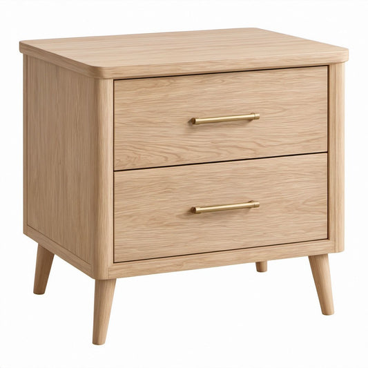 2-Drawer Nightstand, Natural Oak/Gold, 24 x 18 x 28 in