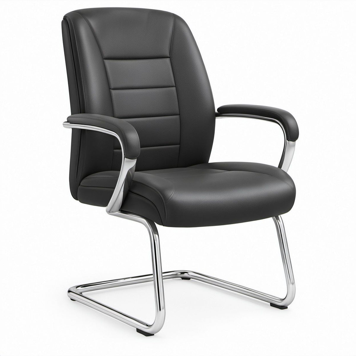 High-Back Office Guest Chair, Black PU Leather and Chrome, 24 in W x 27 in D x 41 in H