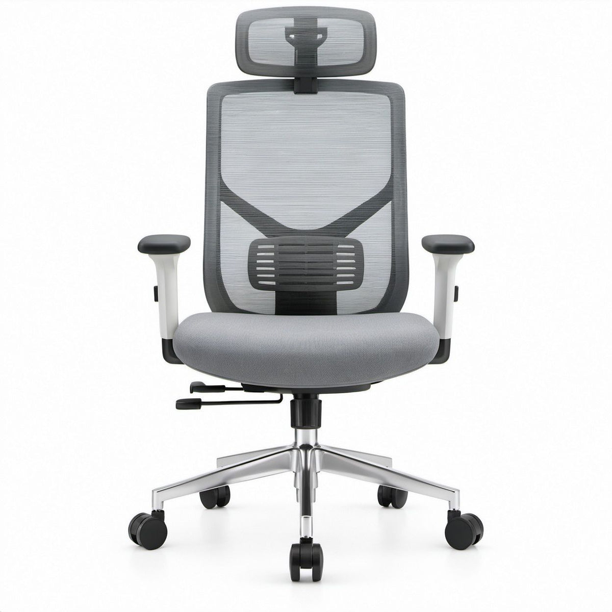 Gray Mesh Ergonomic Office Chair with Adjustable Headrest, Lumbar Support and Armrests, 26.4 x 26.4 x 47.2-51.2 in