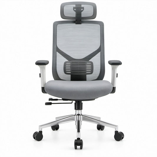 Gray Mesh Ergonomic Office Chair with Adjustable Headrest, Lumbar Support and Armrests, 26.4 x 26.4 x 47.2-51.2 in