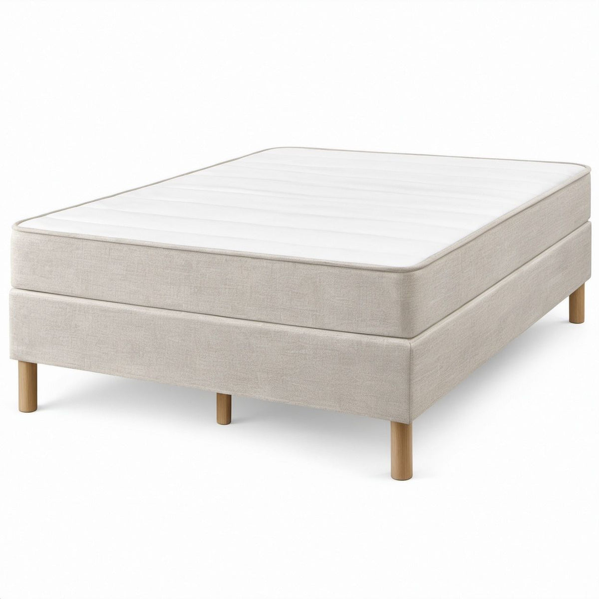 Beige and White Double Bed Set with Mattress, 140 x 200 cm