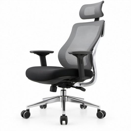 Ergonomic High-Back Mesh Office Chair with Adjustable Headrest, Black/Gray/Silver, 27.6 x 26.4 x 45.7-52.8 in