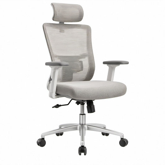 Gray Ergonomic Mesh Office Chair with Adjustable Headrest and Arms, 25.6 x 25.6 x 46.5-50.4 in